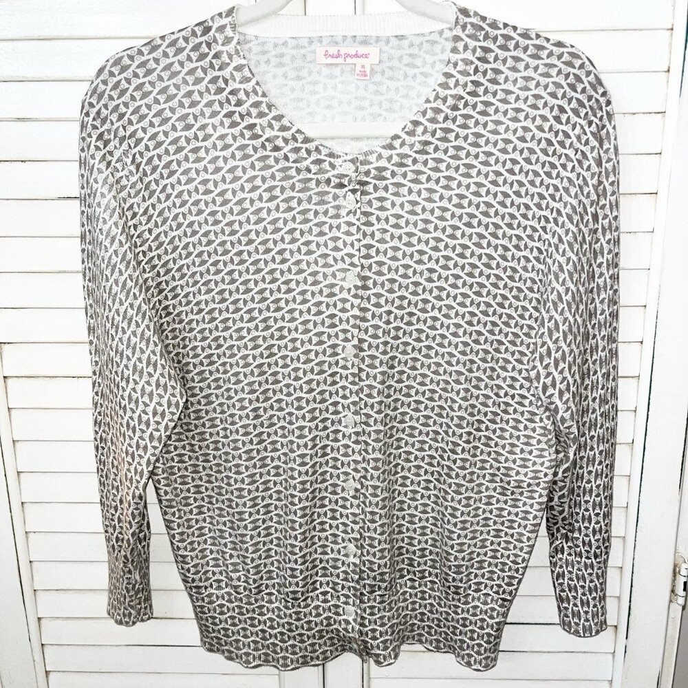 Fresh Produce Womens XL Brown Geo Print Button Up Artsy Light Cardigan